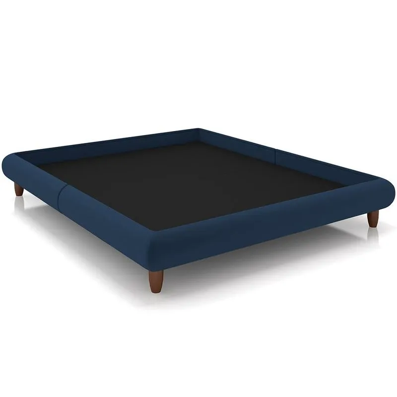 Cama Casal Queen Base Box Pés de Madeira 176cm Otto P05 Veludo Azul Marinho - Lyam Decor