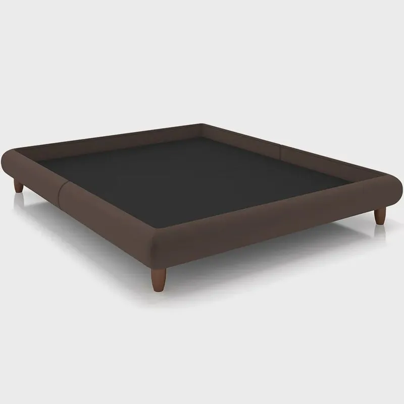Cama Casal King Base Box Pés de Madeira 210cm Otto P05 Veludo Marrom - Lyam Decor