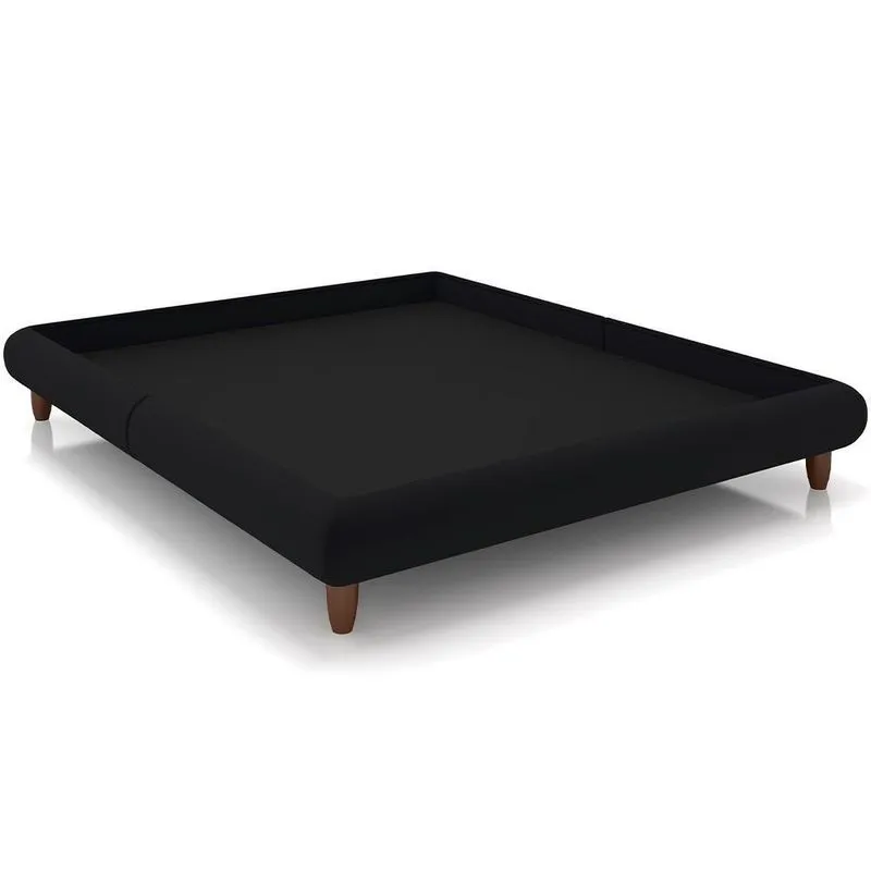 Cama Casal King Base Box Pés De Madeira 210cm Otto P05 Veludo Preto- Lyam Decor