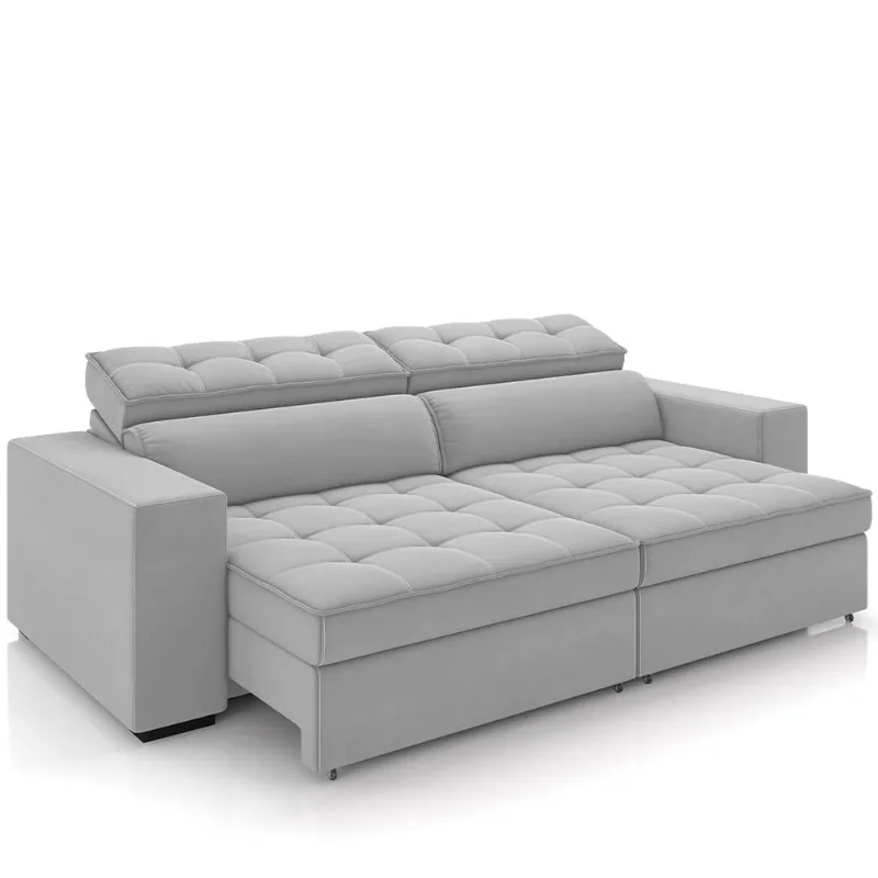 Sofá Retrátil Reclinável Para Sala de Estar Living 246cm Clara M03 Veludo Cinza - Lyam Decor