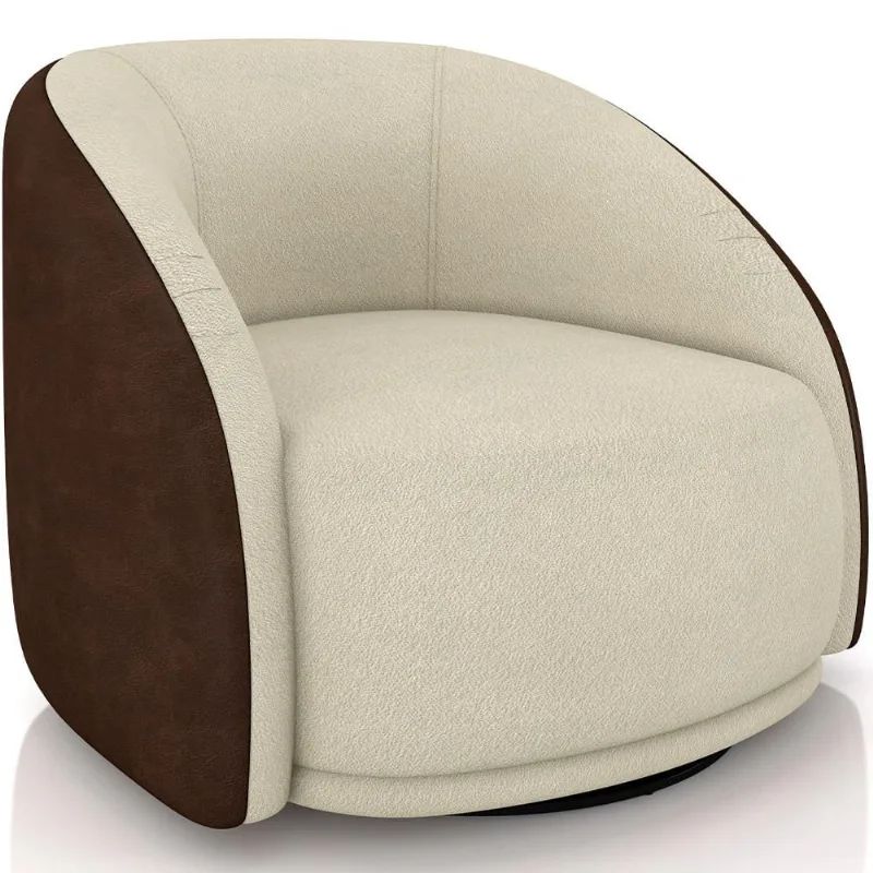 Poltrona Decorativa Giratória Angelina M03 Couríssimo Marrom Bouclê Bege - Lyam Decor - Lyam Decor