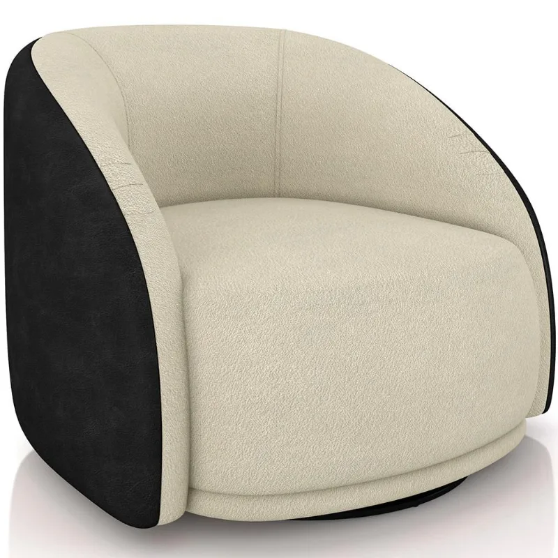 Poltrona Decorativa Giratória Angelina M03 Couríssimo Preto Bouclê Bege - Lyam Decor - Lyam Decor