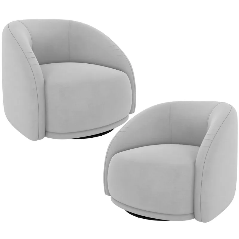 Kit 02 Poltronas Decorativas Giratória Angelina M03 Veludo Cinza - Lyam Decor - Lyam Decor