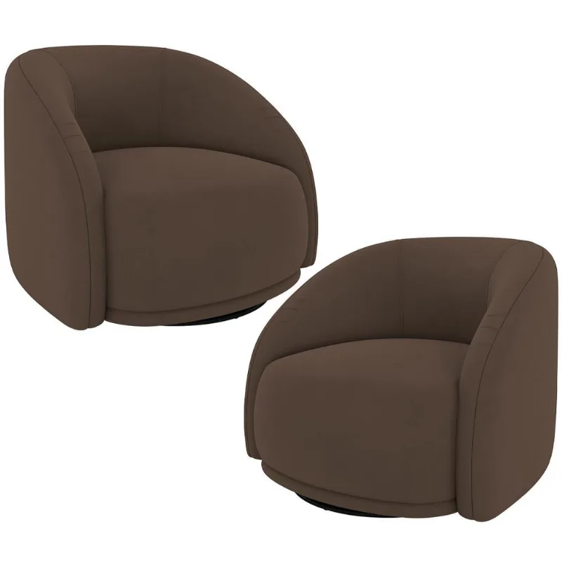 Kit 02 Poltronas Decorativas Giratória Angelina M03 Veludo Marrom - Lyam Decor - Lyam Decor