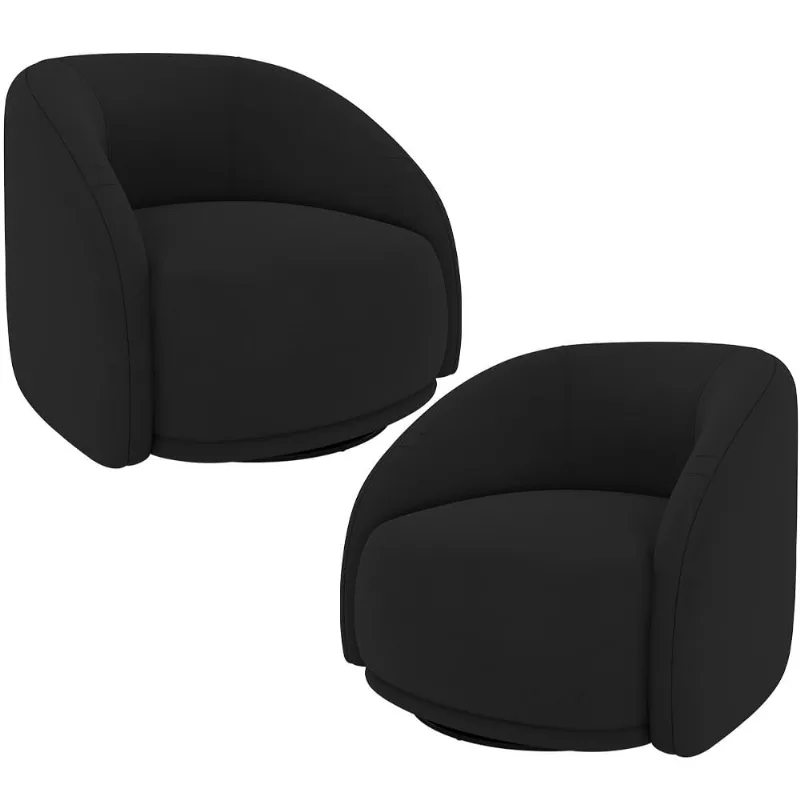 Kit 02 Poltronas Decorativas Giratória Angelina M03 Veludo Preto - Lyam Decor - Lyam Decor