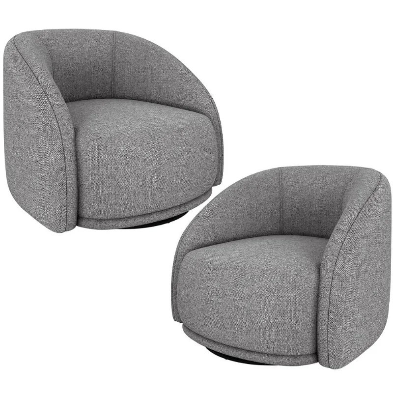 Kit 02 Poltronas Decorativas Giratória Angelina M03 Linho Cinza Escuro - Lyam Decor - Lyam Decor