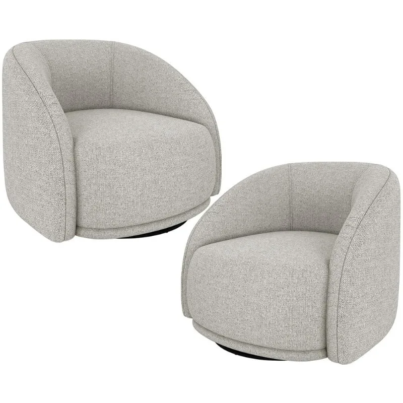 Kit 02 Poltronas Decorativas Giratória Angelina M03 Linho Bege - Lyam Decor - Lyam Decor