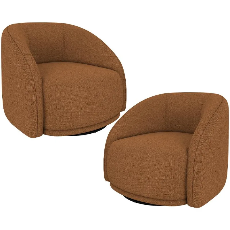 Kit 02 Poltronas Decorativas Giratória Angelina M03 Linho Telha - Lyam Decor - Lyam Decor