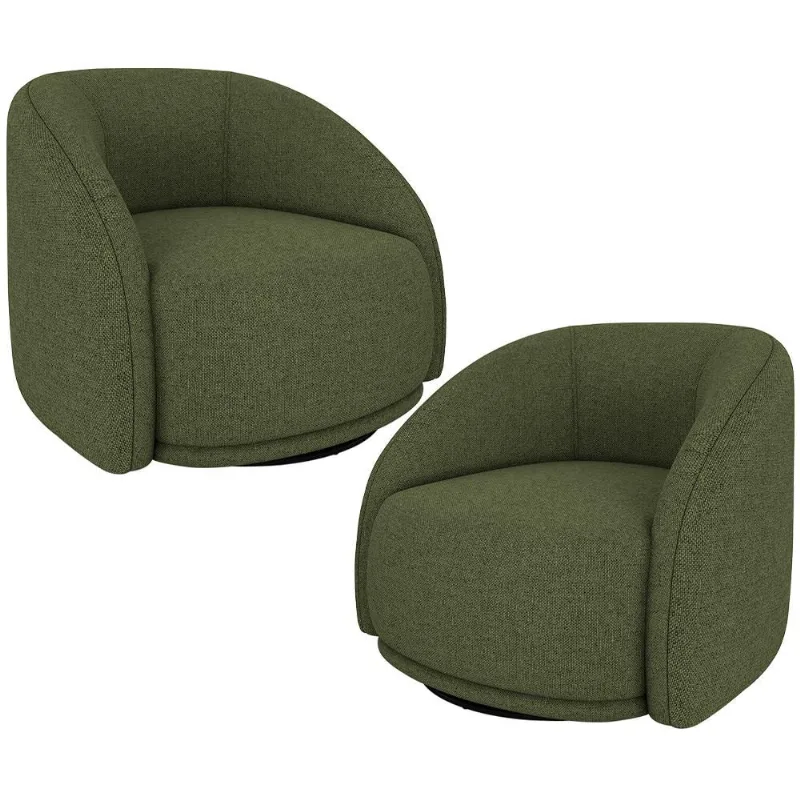 Kit 02 Poltronas Decorativas Giratória Angelina M03 Linho Verde - Lyam Decor - Lyam Decor