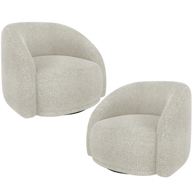 Kit 02 Poltronas Decorativas Giratória Angelina M03 Bouclê Bege Claro - Lyam Decor - Lyam Decor