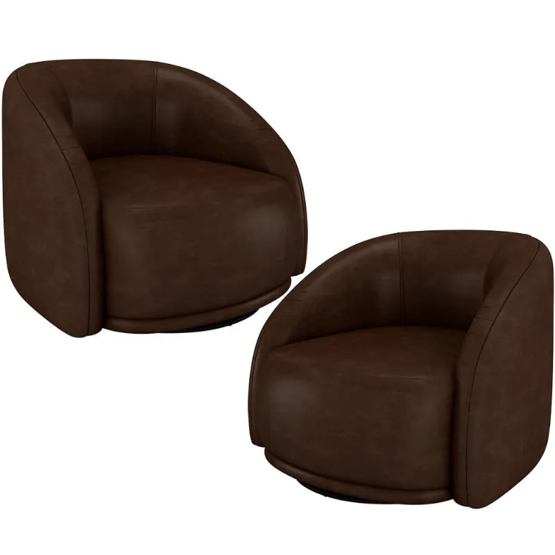 Kit 02 Poltronas Decorativas Giratória Angelina M03 Couríssimo Marrom - Lyam Decor - Lyam Decor