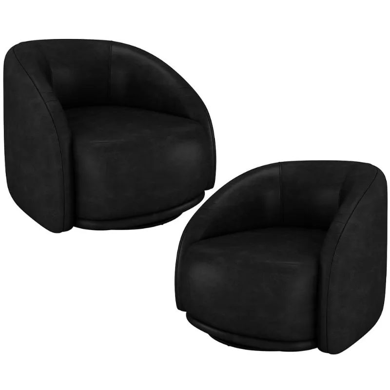 Kit 02 Poltronas Decorativas Giratória Angelina M03 Couríssimo Preto - Lyam Decor - Lyam Decor