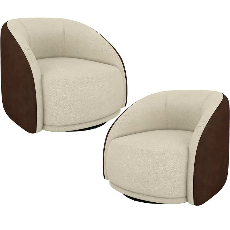 Kit 02 Poltronas Decorativas Giratória Angelina M03 Couríssimo Marrom Bouclê Bege - Lyam Decor - Lyam Decor