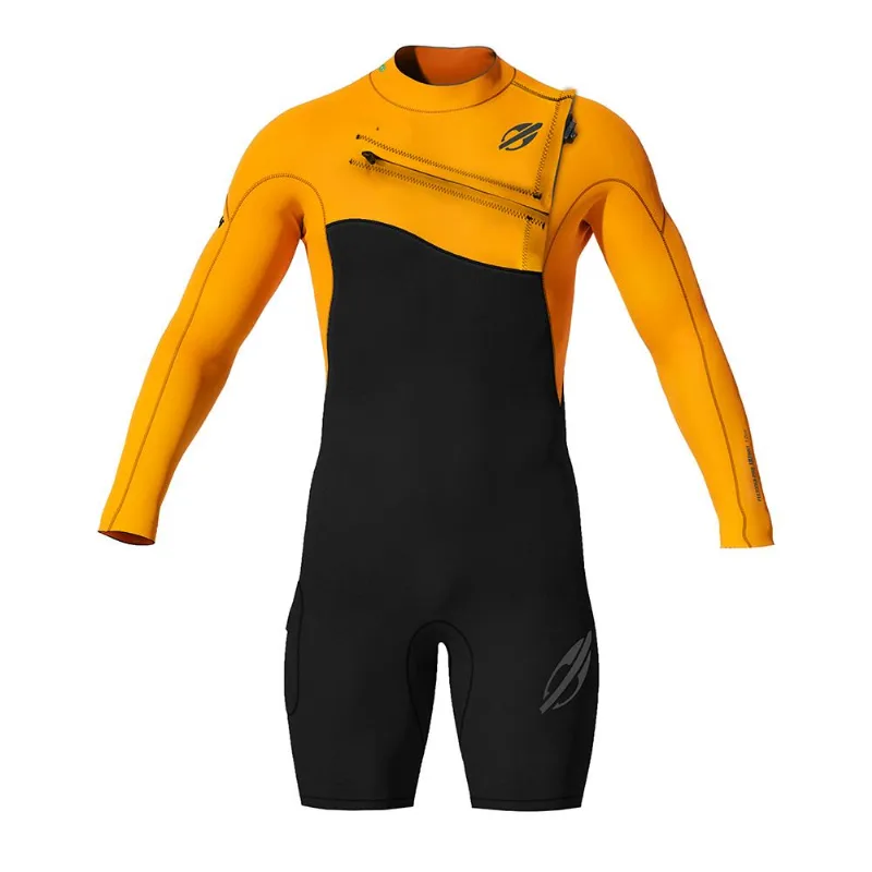 Short john manga longa chestzip 1mm masculino flexxxa pro surf Mormaii Preto-laranja MG