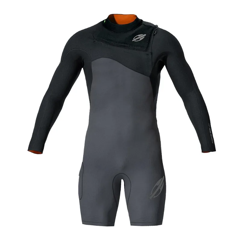 Short john manga longa chestzip 1mm masculino flexxxa pro surf Mormaii Cinza-escuro-preto XGG
