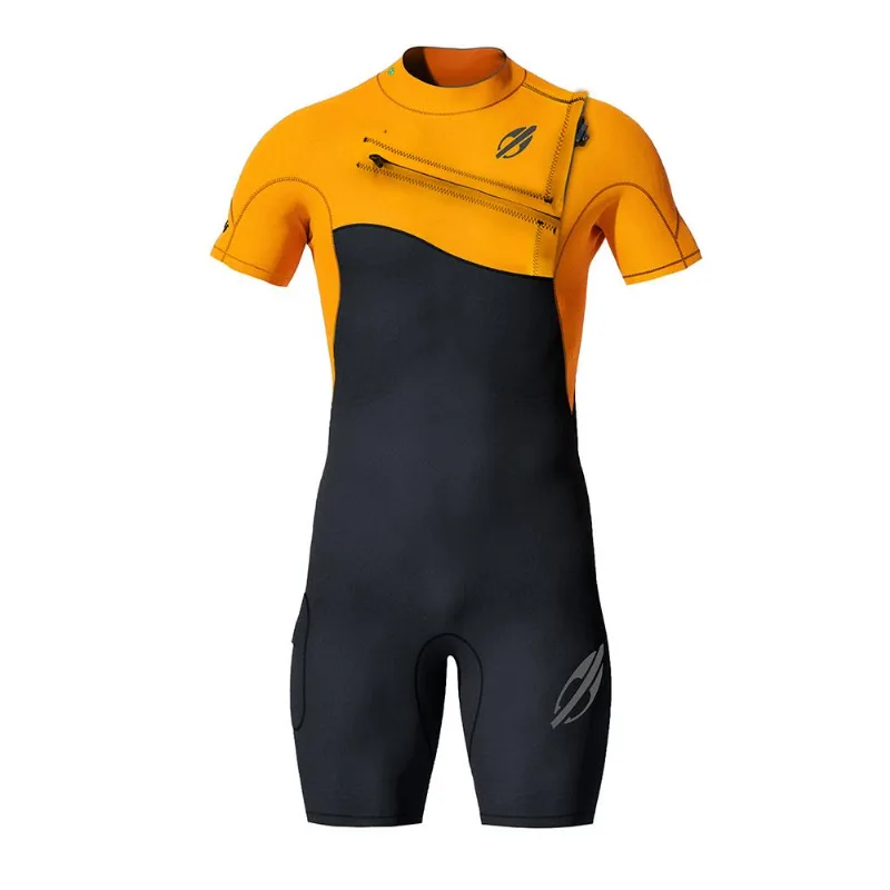 Short john manga curta chestzip 1mm masculino flexxxa pro surf Mormaii Preto-laranja XGG