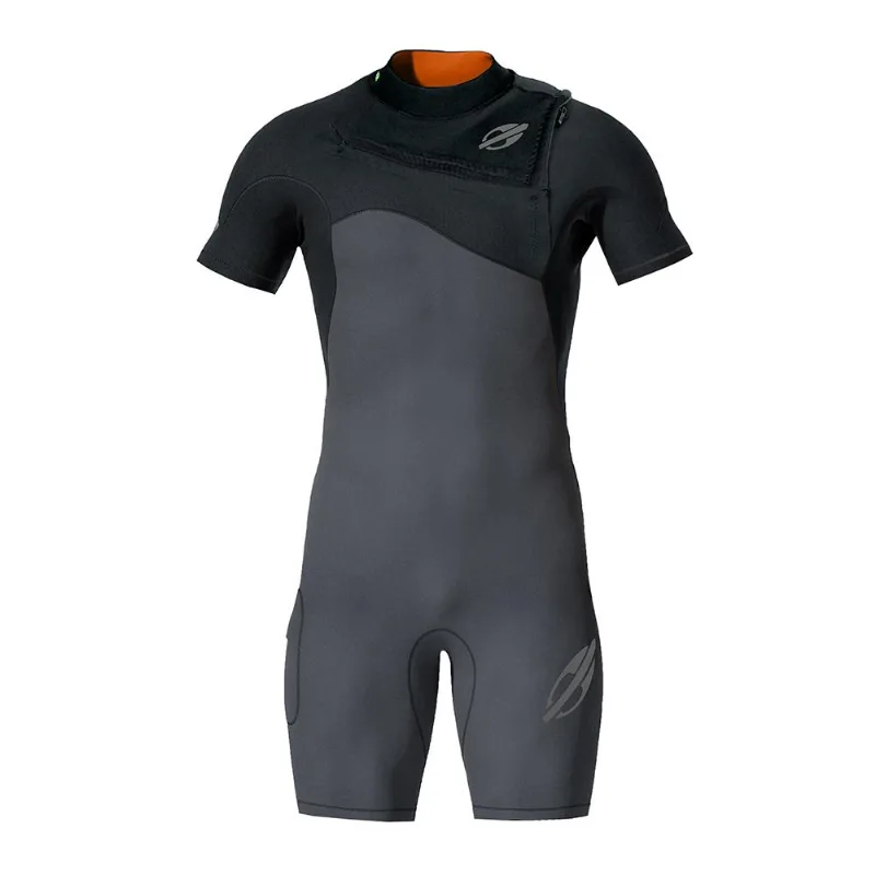 Short john manga curta chestzip 1mm masculino flexxxa pro surf Mormaii Cinza-escuro-preto PM