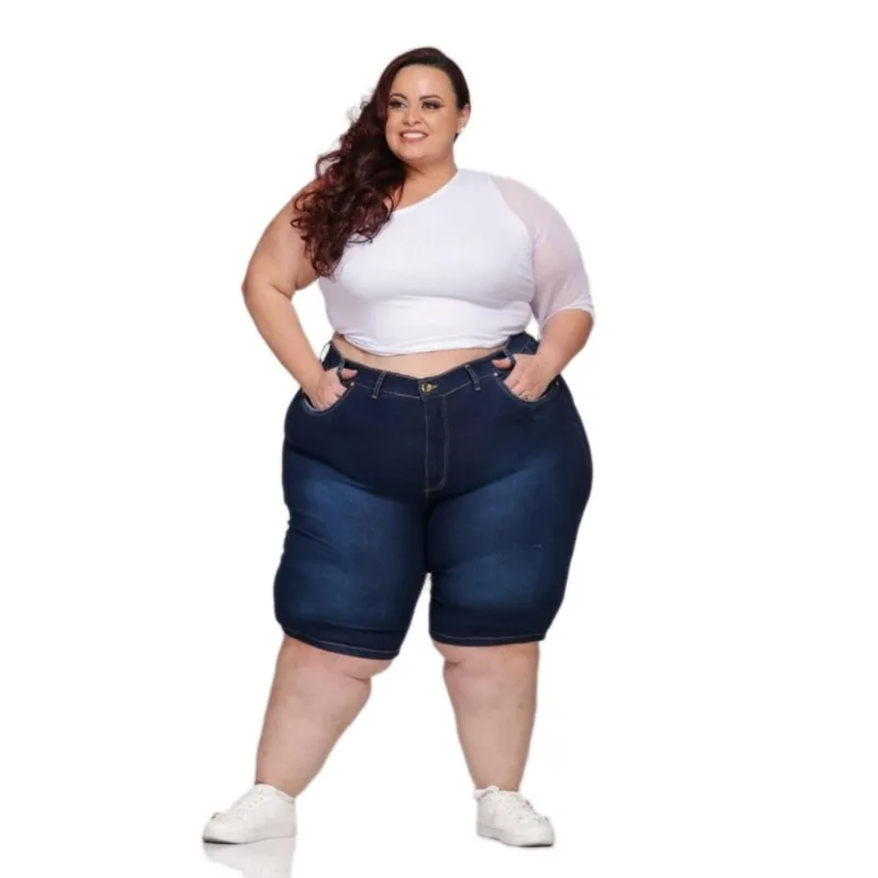 Bermuda Feminina Jeans Pedal Plus Size Com Elastano 58 Ao 66