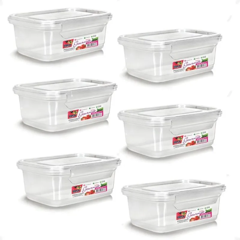 6 Caixa Retangular Gourmet Com Travas Transparente 750Ml