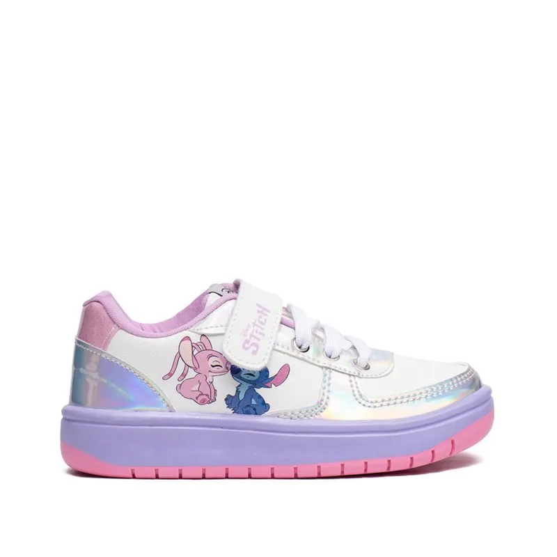 Tênis Infantil Disney Stitch Metalizado Branco/Lilás - 33