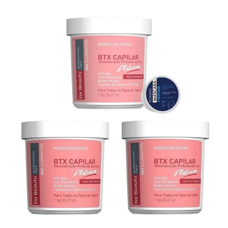 03 Btx Capilar Argan Platinum Matizada For Beauty 1kg