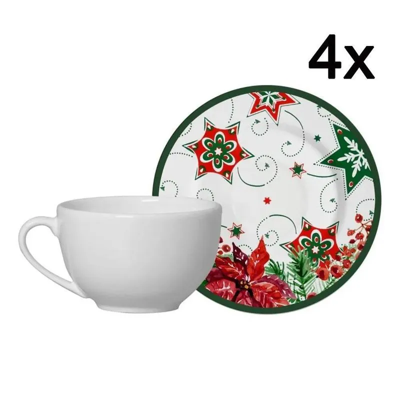 Conjunto 4 Xícara 200ml Com Pires Natal - Alleanza