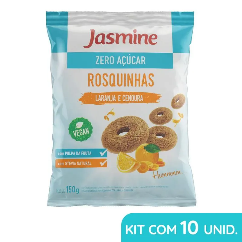 Kit Com 10 Rosquinhas Zero Açucar Laranja E Cenoura - 150g Jasmine