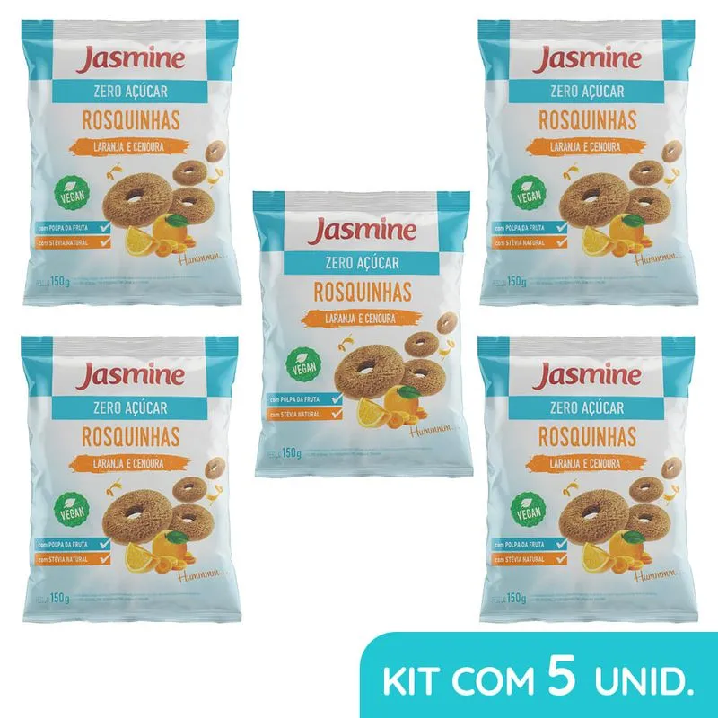 Kit Com 5 Rosquinhas Zero Açucar Laranja E Cenoura - 150g Jasmine