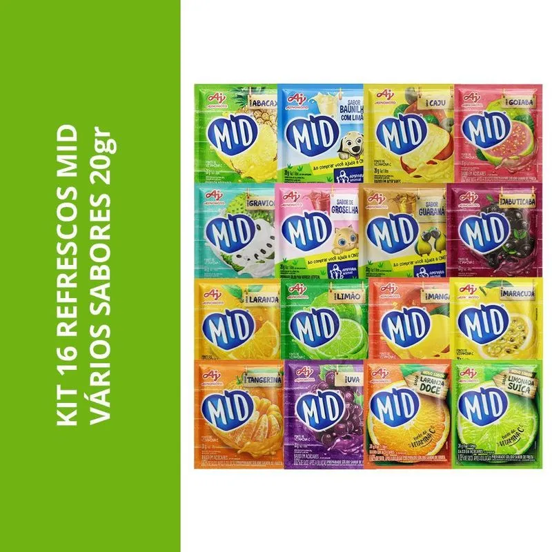 Kit 17 Refresco Mid Vários Sabores 20gr