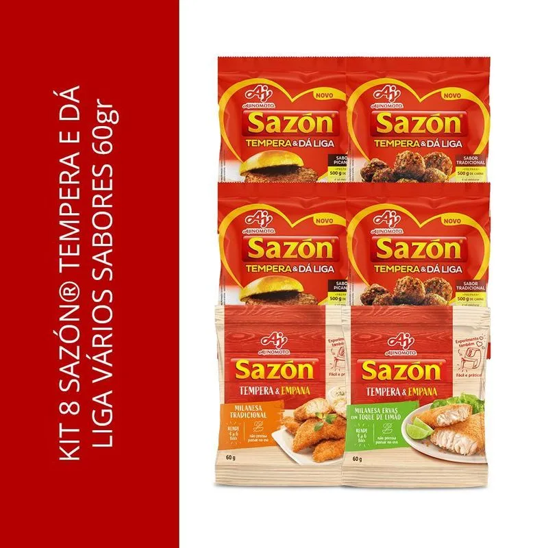 Kit 8 Sazón Tempera E Dá Liga Vários Sabores 60gr