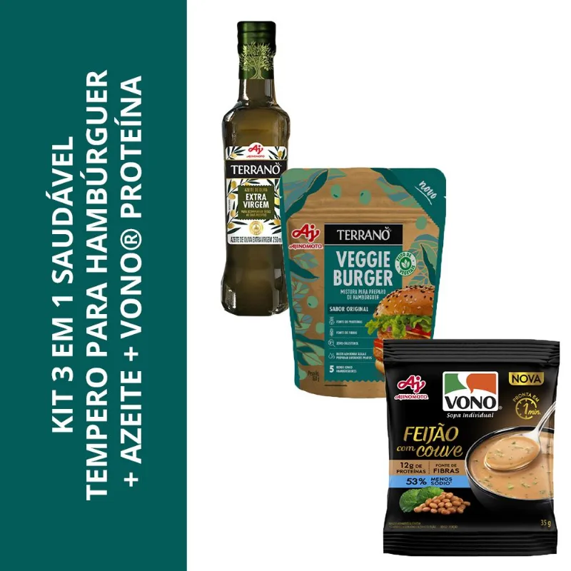 Kit 3 Em 1 Saudável Terrano Veggie Burger + Azeite Terrano + Vono Proteína