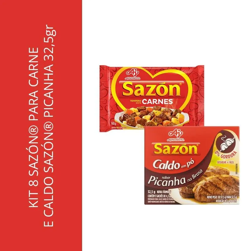 Kit 8 Sazón Para Carne E Caldo Sazón Picanha 32,5gr