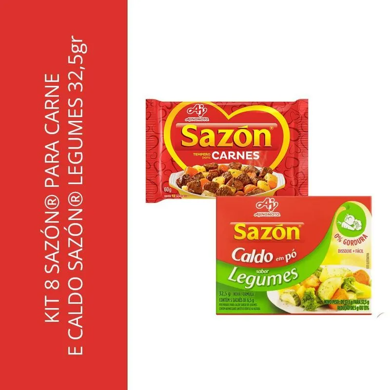 Kit 8 Sazón Para Carne E Caldo Sazón Legumes 32,5gr