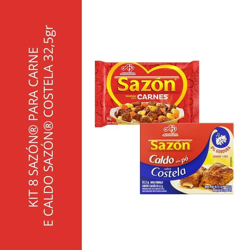 Kit 8 Sazón Para Carne E Caldo Sazón Costela 32,5gr