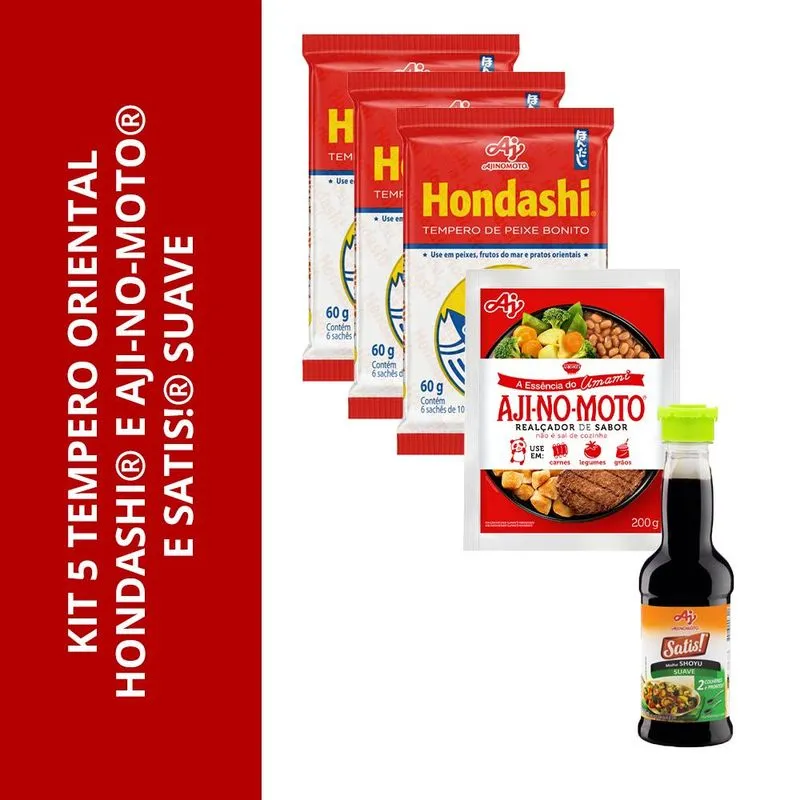 Kit 5 Tempero Oriental Hondashi E Aji-no-moto E Shoyu Satis! Suave