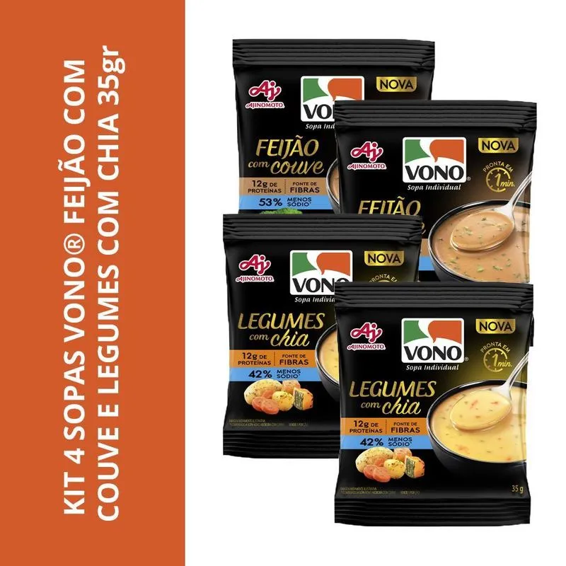 Kit 4 Sopas Vono Feijao Com Couve E Legumes Com Chia 35gr