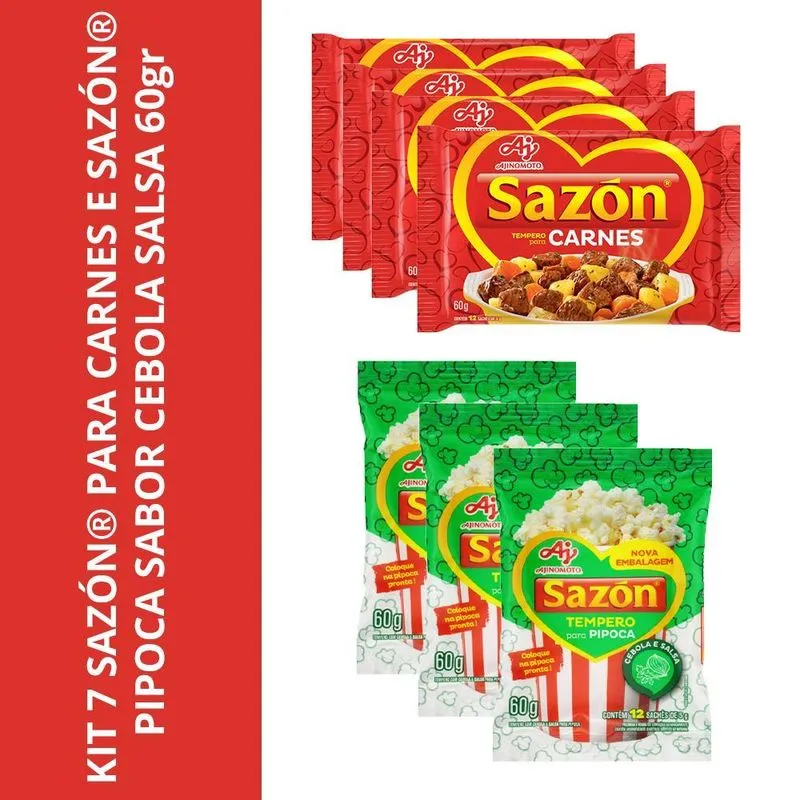 Kit 7 Sazón Para Carnes E Sazón Pipoca Cebola Salsa 60g
