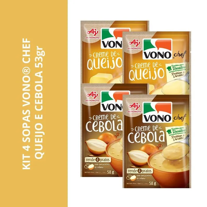 Kit 4 Sopas Vono Chef Queijo E Cebola 53gr