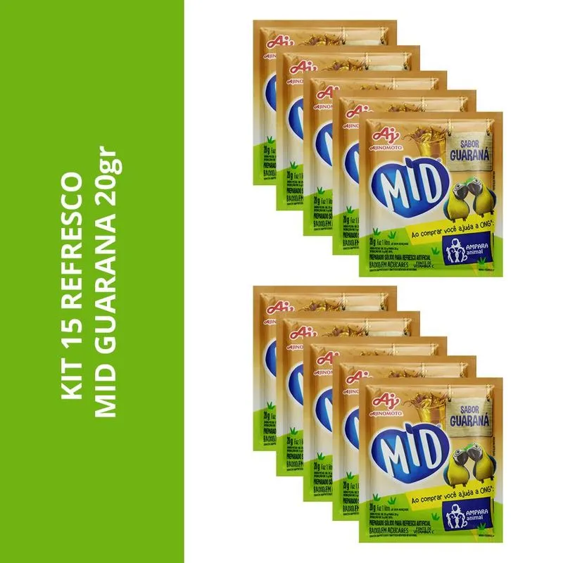 Kit 15 Refresco Mid Sabor Guarana 20gr
