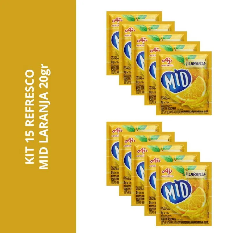 Kit 15 Refresco Mid Sabor Laranja 20gr