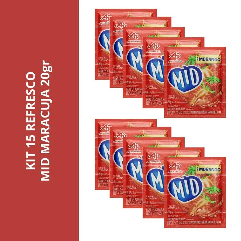 Kit 15 Refresco Mid Sabor Morango 20gr