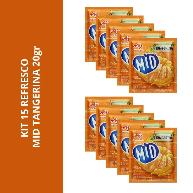 Kit 15 Refresco Mid Sabor Tangerina 20gr