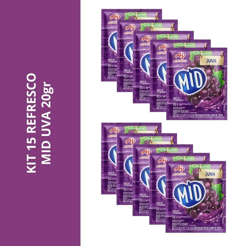 Kit 15 Refresco Mid Sabor Uva - 20gr