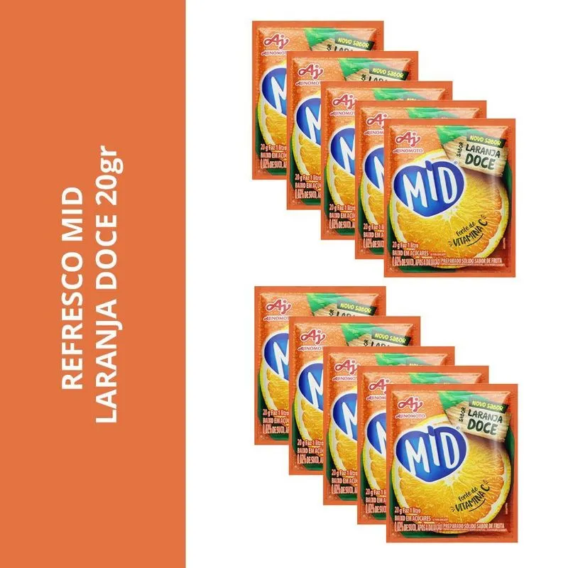 Kit 15 Refresco Mid Laranja Doce 20gr