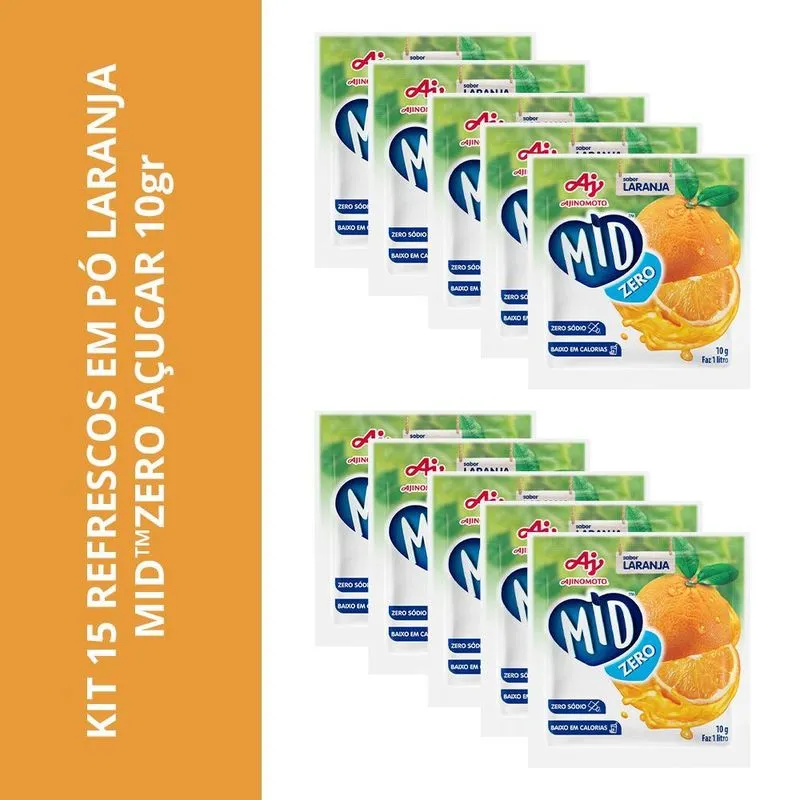 Kit 15 Refrescos Em Pó Laranja Midzero Açucar 10gr