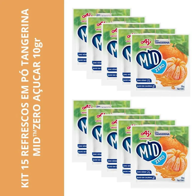 Kit 15 Refrescos Em Pó Tangerina Midzero Açucar 10gr