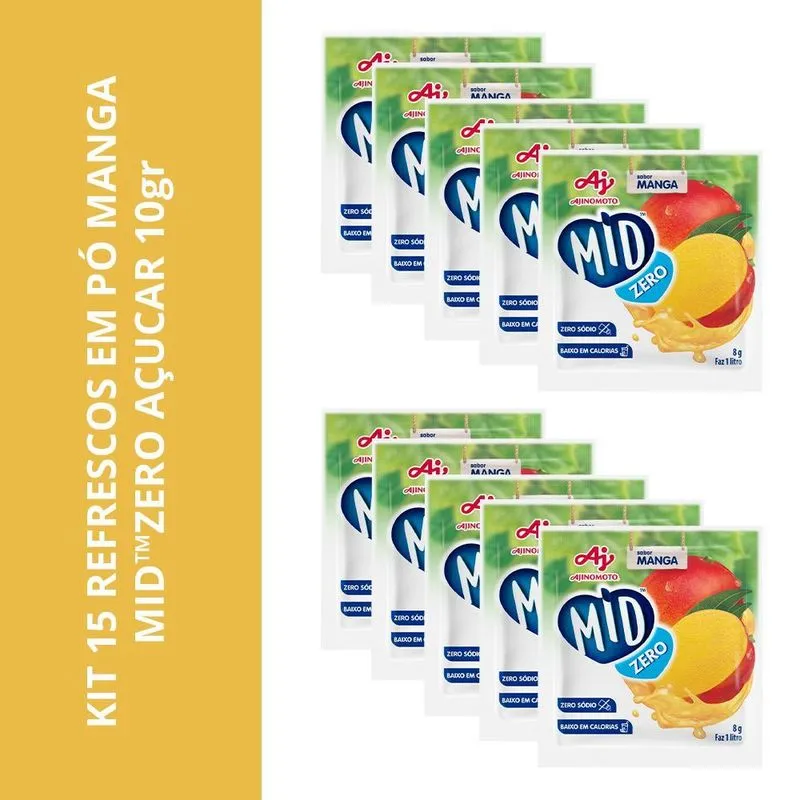 Kit 15 Refrescos Em Pó Manga Midzero Açucar 10gr