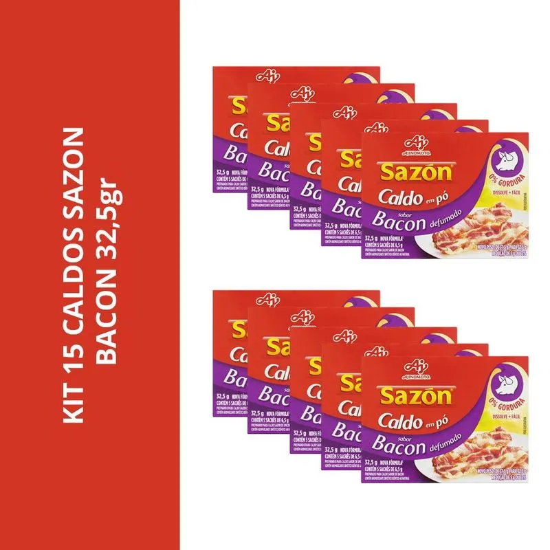 Kit 15 Caldos Sazon Sabor Bacon 32,5gr