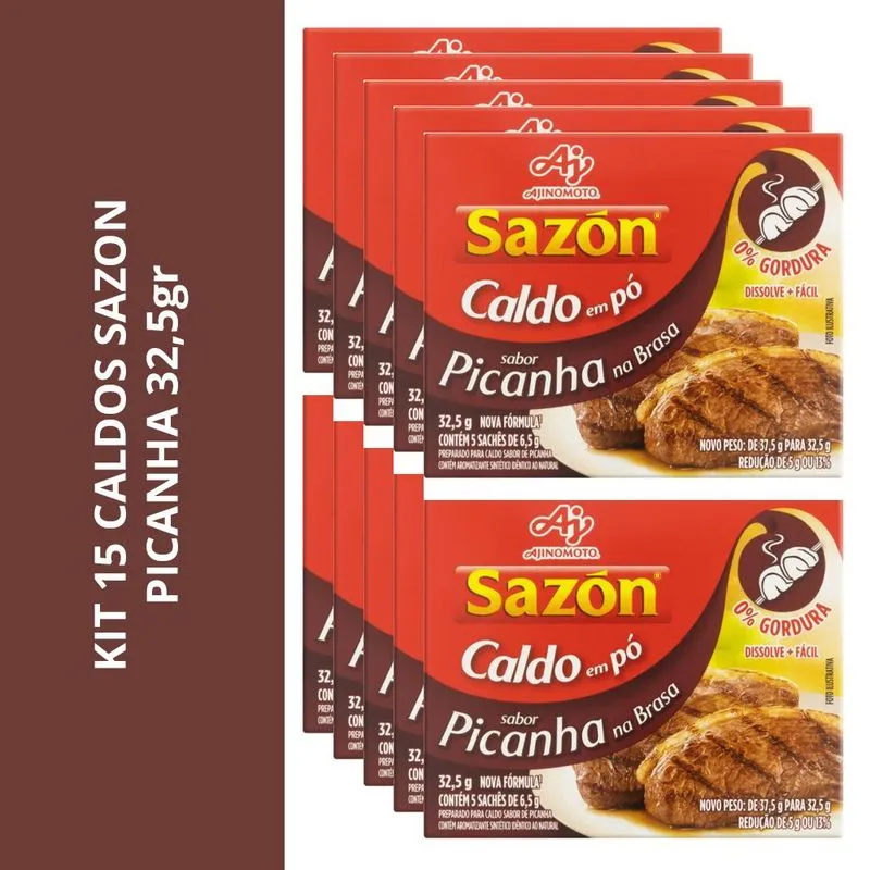 Kit 15 Caldos Sazon Sabor Picanha 32,5gr