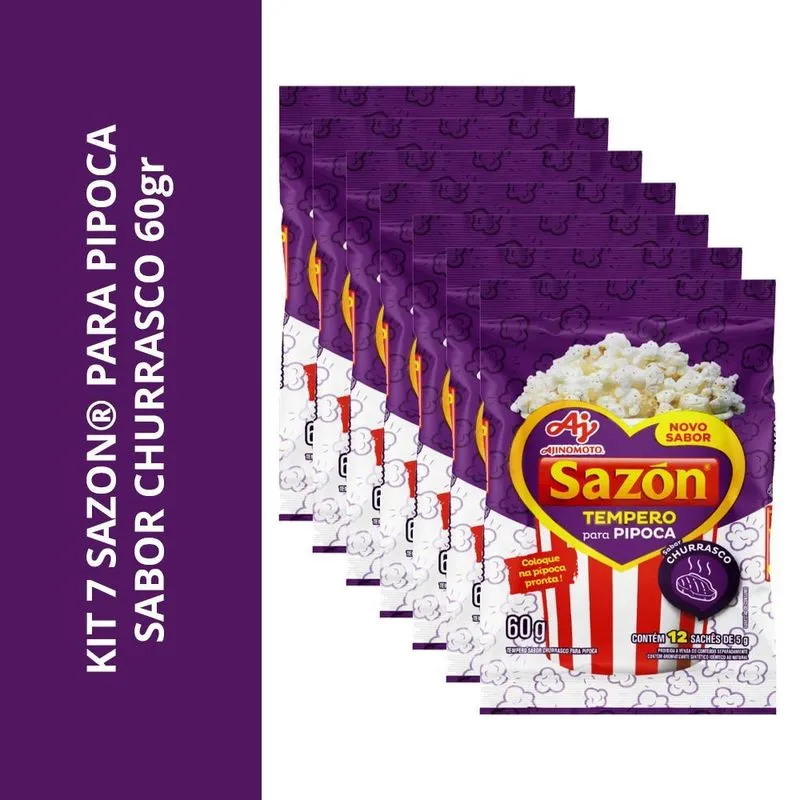Kit 7 Sazon Para Pipoca Sabor Churrasco 60gr